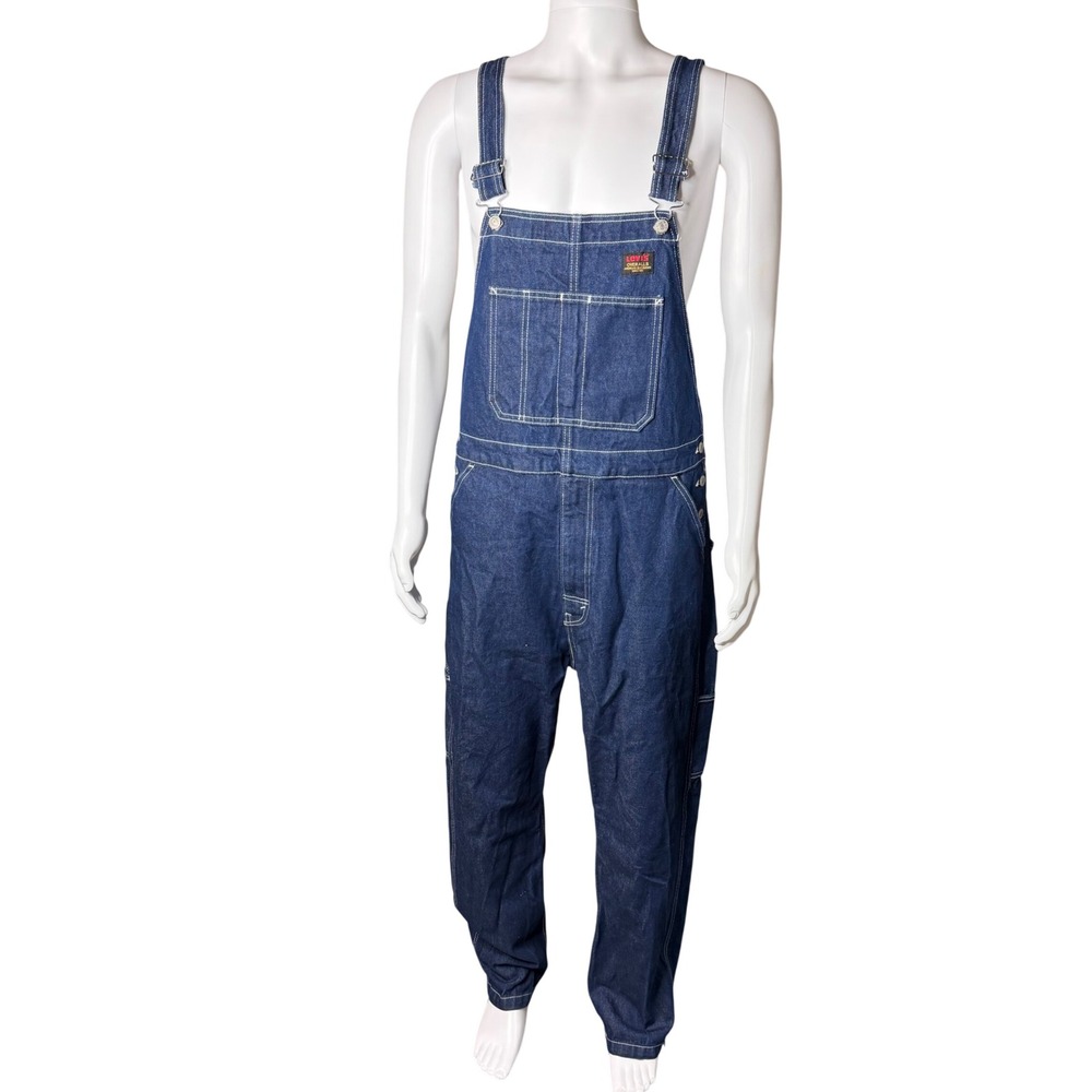 Levis Denim Overalls Mens Size L Dark Wash Indigo Workwear Bibs